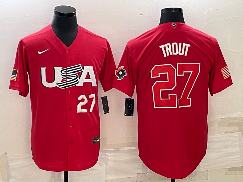 Men 2023 World Cub USA 27 Trout Red Nike MLB Jersey7